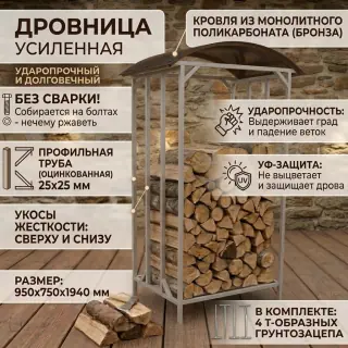Дровница Арочная ИМпласт. Кровля: Монолитный поликарбонат