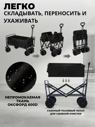 Тележка легко складывается, тканевый чехол оксфорд 600D снимается для чистки
